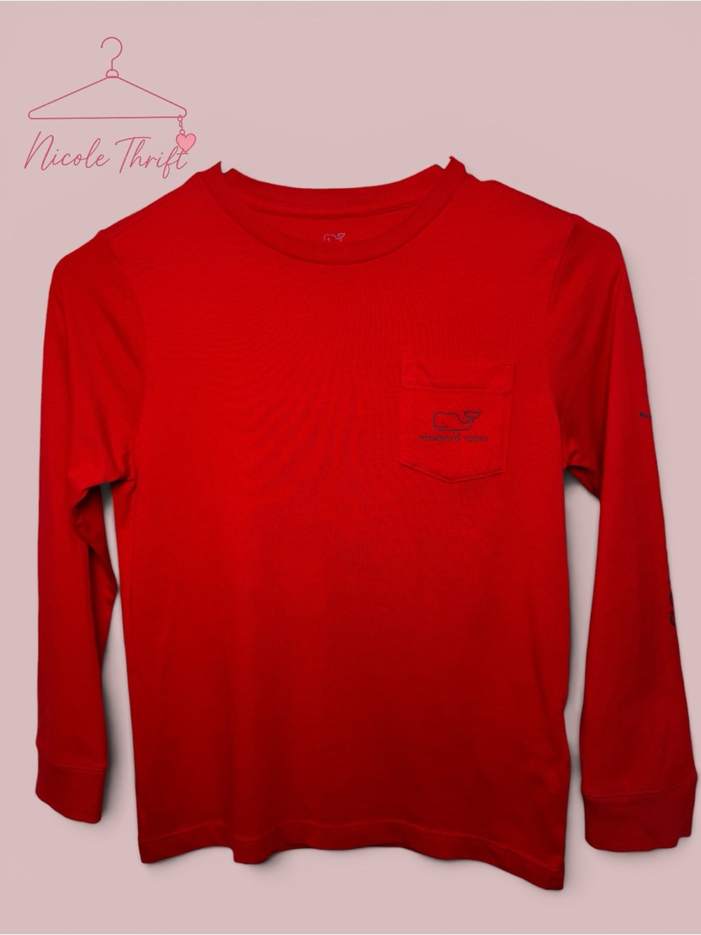 Vineyard Vines Boys Size 6 Red Whale Long Sleeve Pocket Tee